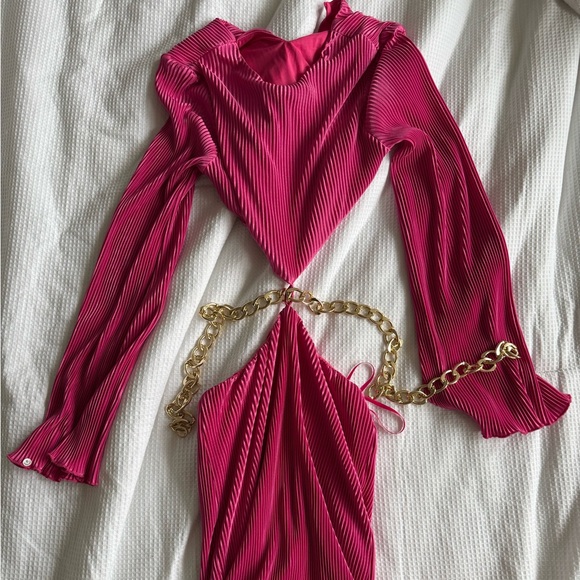 Pink Cutout Long sleeve Maxi Dress - Picture 5 of 7